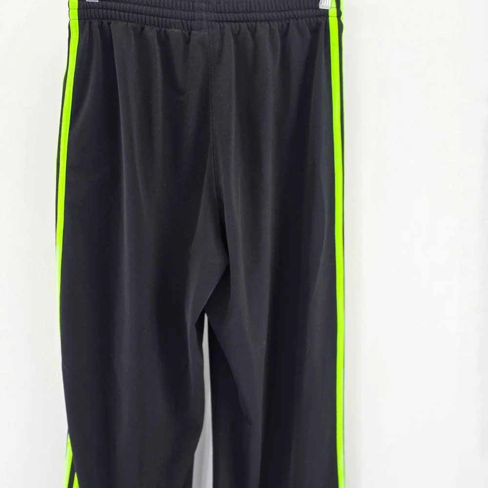 Adidas Track Pants Mens M Black Neon Green Striped Tricot Athletic 6192